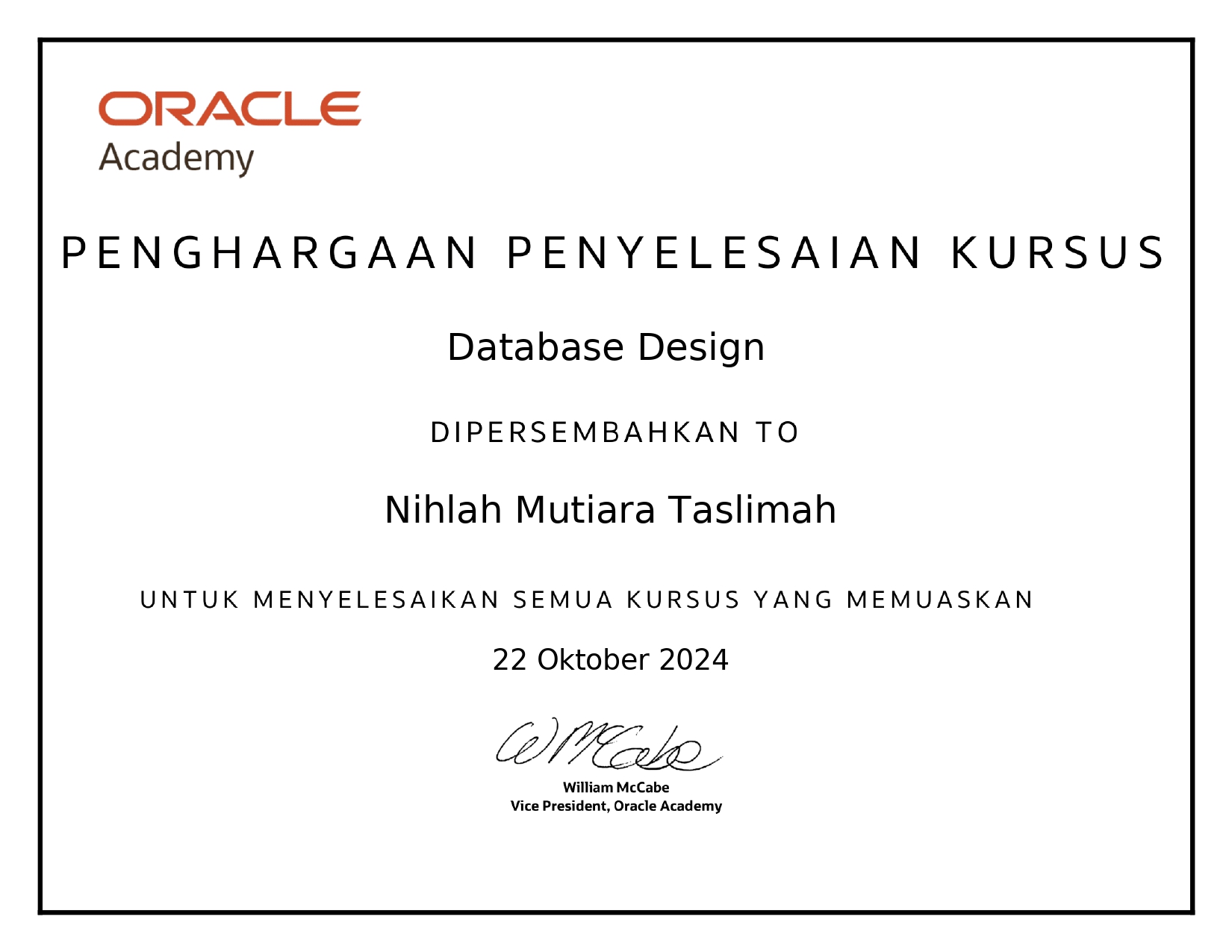 Database Design Certificate
